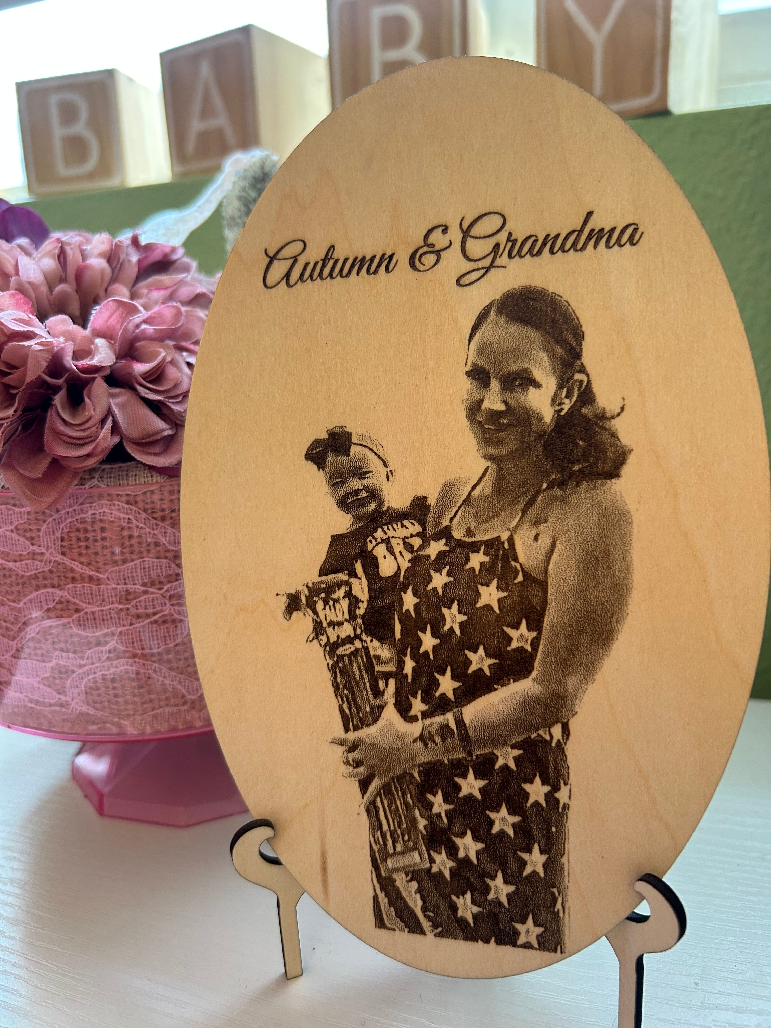 Custom Engraved Basswood Photo With Stand