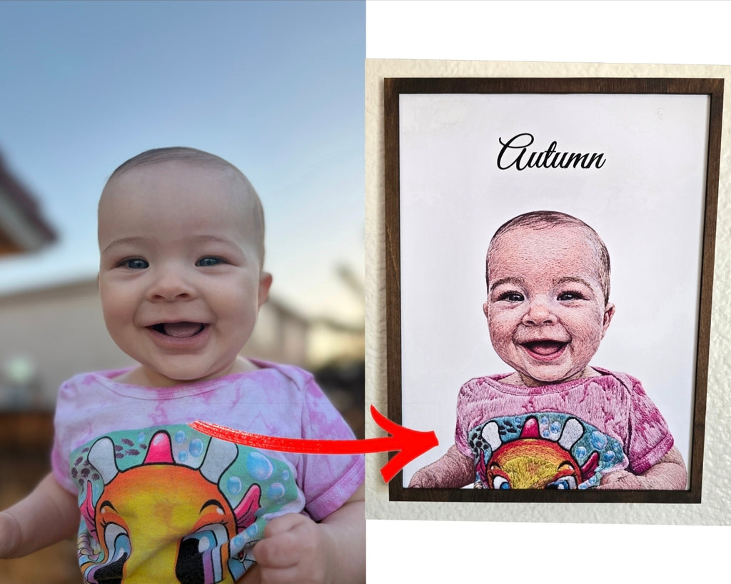 Personalized "Embroidery Style" Photo and Frame (8'x11")