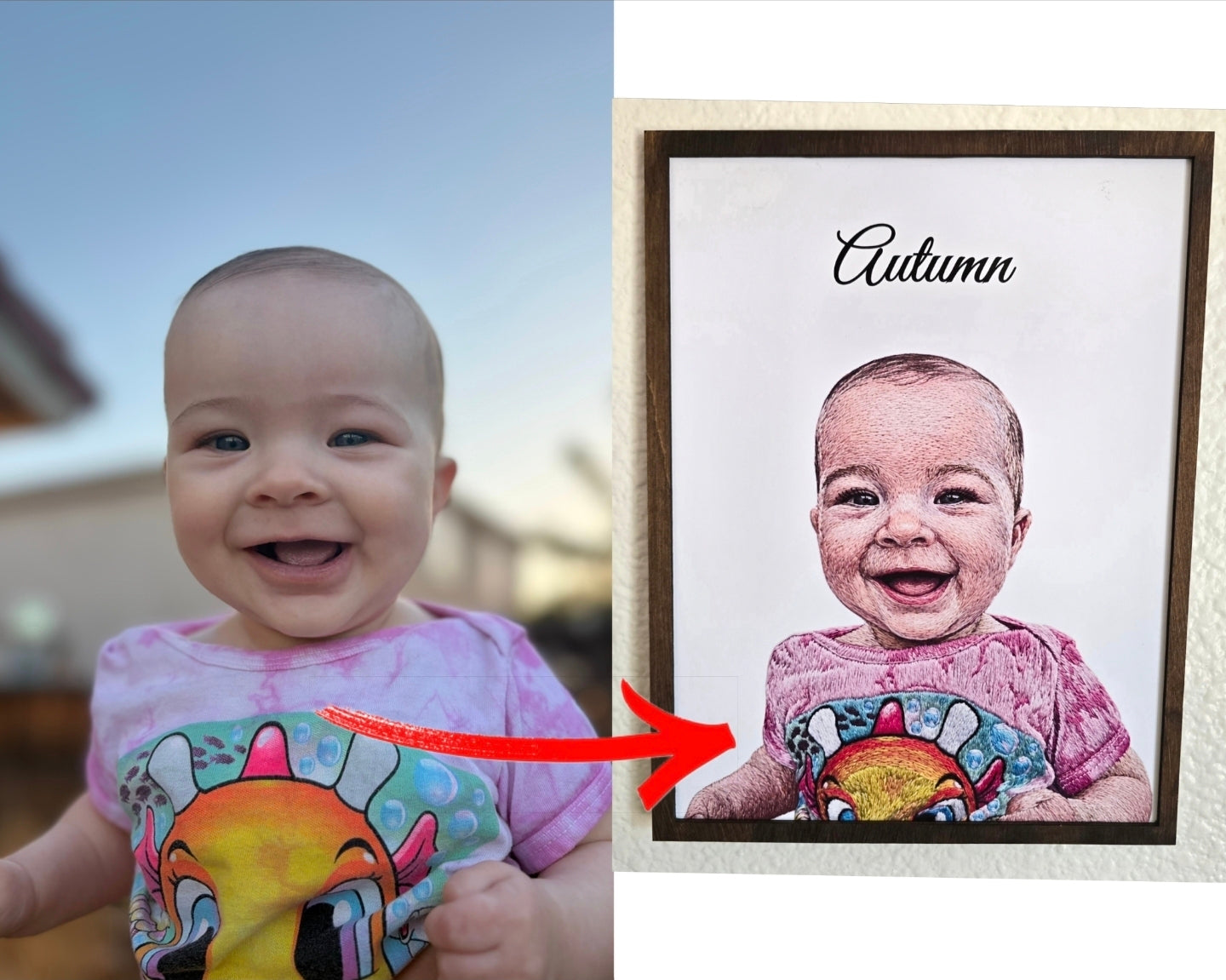 Personalized "Embroidery Style" Photo and Frame (8'x11")